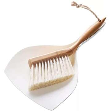 Small Broom and Dustpan Set, Dustpan and Brush Set, Bamboo Handle Mini Brush Dustpan, Short Hand Bro...