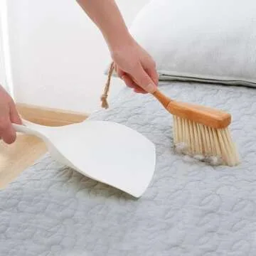 Small Broom and Dustpan Set, Dustpan and Brush Set, Bamboo Handle Mini Brush Dustpan, Short Hand Broom for Home,Kitchen, Office, Pet, Desktop, Outdoor (11.5")