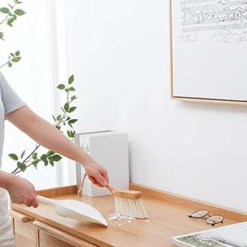 Small Broom and Dustpan Set, Dustpan and Brush Set, Bamboo Handle Mini Brush Dustpan, Short Hand Broom for Home,Kitchen, Office, Pet, Desktop, Outdoor (11.5")