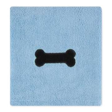Bone Dry Pet Grooming Towel Collection Absorbent Microfiber X-Large, 41x23.5", Embroidered Blue