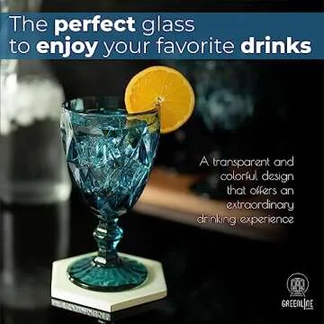 Greenline Goods Navy Blue Goblet Glasses - Set Of 4 (10 oz) Vintage Water, Wine, Drink Glassware Set...