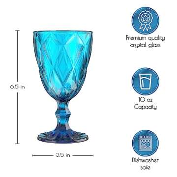 Greenline Goods Navy Blue Goblet Glasses - Set Of 4 (10 oz) Vintage Water, Wine, Drink Glassware Set - Modern Diamond Textured Drinking Glasses - Unique Embossed Pattern - Unique Stemmed Glassware