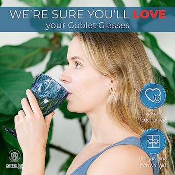 Greenline Goods Navy Blue Goblet Glasses - Set Of 4 (10 oz) Vintage Water, Wine, Drink Glassware Set - Modern Diamond Textured Drinking Glasses - Unique Embossed Pattern - Unique Stemmed Glassware