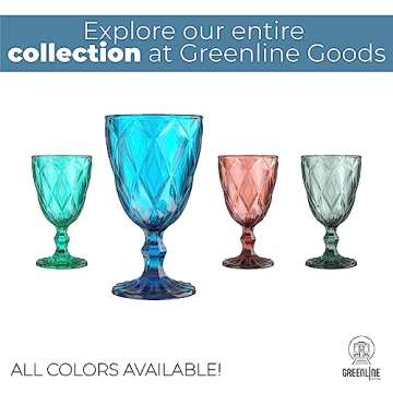 Greenline Goods Navy Blue Goblet Glasses - Set Of 4 (10 oz) Vintage Water, Wine, Drink Glassware Set - Modern Diamond Textured Drinking Glasses - Unique Embossed Pattern - Unique Stemmed Glassware