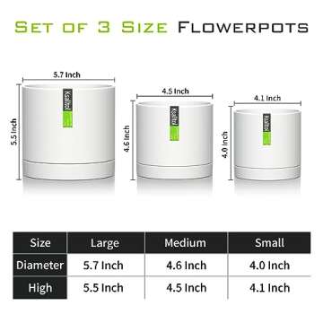 Ksalltol Plant Pots Indoor 5.7/4.6/4 Inch, Quartzite Pots for Planting with Drainage Holes, White…