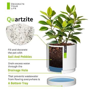 Ksalltol Plant Pots Indoor 5.7/4.6/4 Inch, Quartzite Pots for Planting with Drainage Holes, White…