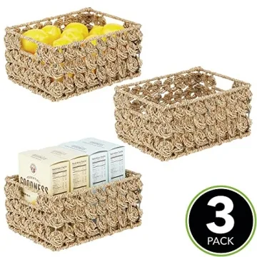 mDesign Seagrass Storage Baskets with Handles for Home
