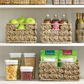 mDesign Seagrass Storage Baskets with Handles for Home