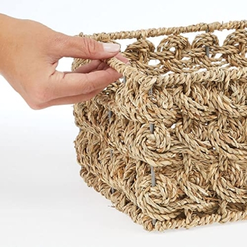 mDesign Seagrass Storage Baskets with Handles for Home
