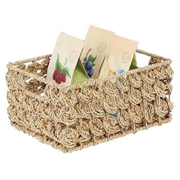 mDesign Seagrass Storage Baskets with Handles for Home