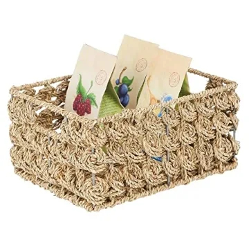 mDesign Seagrass Storage Baskets with Handles for Home