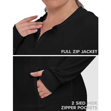 COOTRY Women's Plus Size UPF 50+ Sun Protection Jacket Lightweight Long Sleeve Zip Up Hoodie Cooling Sun Shirt Hiking Workout Black 3XL