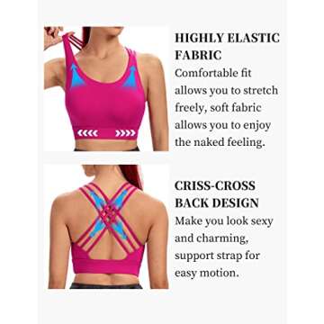 Botel Sports Bras for Women, Cute Criss Cross Back Padded Strappy Yoga Bra, Sexy Wireless Fitness Bra with Removable Cups(Rose red,XL)