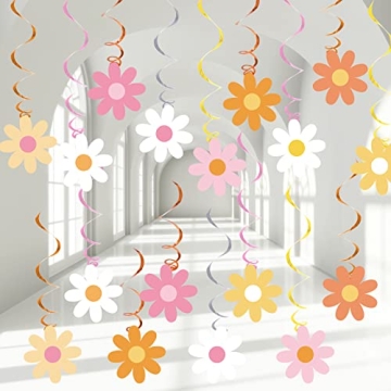60pcs Daisy Flower Hanging Swirls Colorful Daisy Foil Swirls Ceiling Hanging Decor Daisy Flower Cuto...