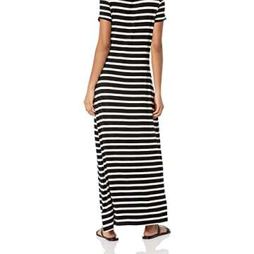 Amazon Essentials Women's Short-Sleeve Maxi Dress, Black White French Stripe, Medium