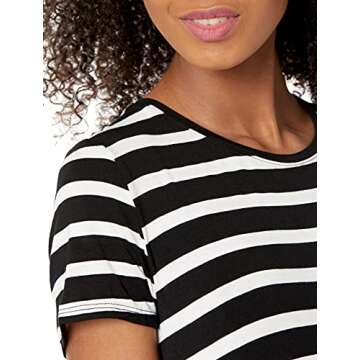 Amazon Essentials Women's Short-Sleeve Maxi Dress, Black White French Stripe, Medium