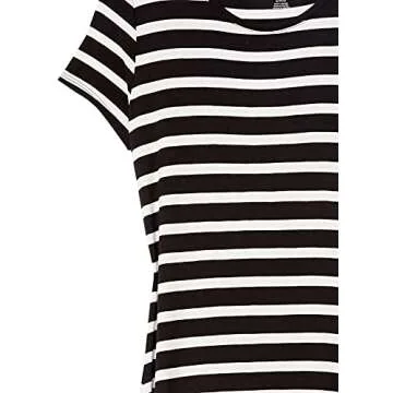 Amazon Essentials Women's Short-Sleeve Maxi Dress, Black White French Stripe, Medium