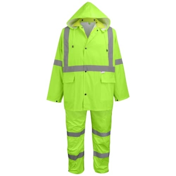 Global Glove FrogWear GLO-8000 Unisex High-Visibility Rain Suit, Lightweight Three-Piece Rain Gear w...