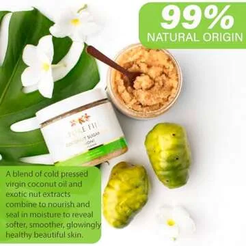 Pure Fiji Coconut Sugar Body Scrub - Body Exfoliator Scrub Natural Origin for Smooths and Softens Skin - Organic Exfoliating Sugar Scrub for Body, Noni, 15.5 Oz