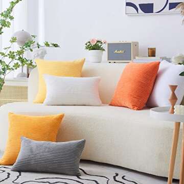 Home Brilliant White Euro Shams Set of 2 24x24 Throw Pillow Covers Spring Decoration Striped Velvet Corduroy Euro Throw Pillow Sham Couch Cushion Cover for Teen Girls, 24 x 24 inch, Creamy White