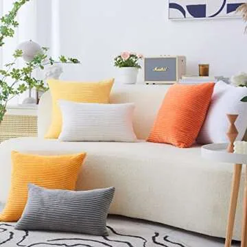 Home Brilliant White Euro Shams Set of 2 24x24 Throw Pillow Covers Spring Decoration Striped Velvet Corduroy Euro Throw Pillow Sham Couch Cushion Cover for Teen Girls, 24 x 24 inch, Creamy White