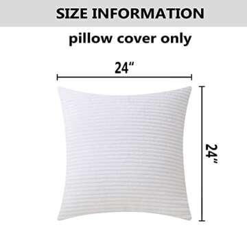 Home Brilliant White Euro Shams Set of 2 24x24 Throw Pillow Covers Spring Decoration Striped Velvet Corduroy Euro Throw Pillow Sham Couch Cushion Cover for Teen Girls, 24 x 24 inch, Creamy White