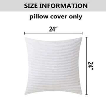 Home Brilliant White Euro Shams Set of 2 24x24 Throw Pillow Covers Spring Decoration Striped Velvet Corduroy Euro Throw Pillow Sham Couch Cushion Cover for Teen Girls, 24 x 24 inch, Creamy White