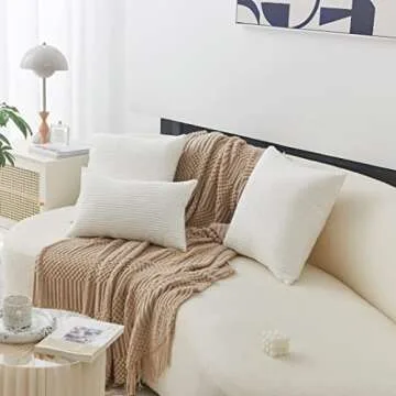 Home Brilliant White Euro Shams Set of 2 24x24 Throw Pillow Covers Spring Decoration Striped Velvet Corduroy Euro Throw Pillow Sham Couch Cushion Cover for Teen Girls, 24 x 24 inch, Creamy White