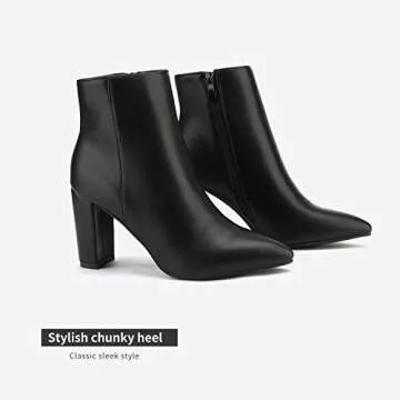 DREAM PAIRS Women's Chunky Heel Ankle Booties Pointed Toe Short Boots,Size 6.5,Black/Pu,SIANNA-1