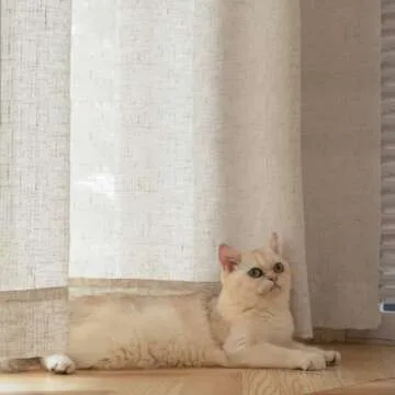 jinchan Linen Blend Beige Curtains 90 Inches Long for Living Room Farmhouse Rod Pocket Back Tab Light Filtering Window Drapes for Bedroom Curtains Crude 2 Panels