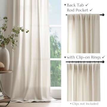 jinchan Linen Blend Beige Curtains 90 Inches Long for Living Room Farmhouse Rod Pocket Back Tab Light Filtering Window Drapes for Bedroom Curtains Crude 2 Panels