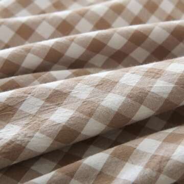 Silnuo Taupe/White Plaid Ruffled Body Pillow Cover Washed Cotton Farmhouse Checkered Gingham 1 Piece Pillowcase for Living Room 20"x54"