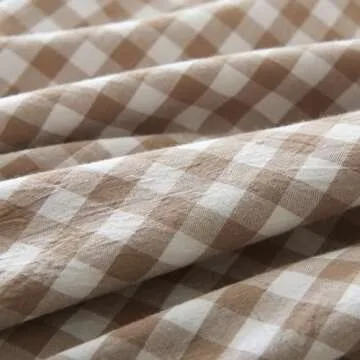 Silnuo Taupe/White Plaid Ruffled Body Pillow Cover Washed Cotton Farmhouse Checkered Gingham 1 Piece Pillowcase for Living Room 20"x54"