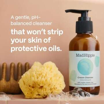 Mad Hippie Cream Cleanser - Hydrating Facial Cleanser with Jojoba Oil, Green Tea, Orchid Extract, and Hyaluronic Acid, Gentle Face Cleanser for Dry, Sensitive Skin, 4 Fl Oz