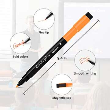 GMAOPHY Magnetic Dry Erase Markers - 10 Pcs 8 Color Fine Tip Whiteboard Markers with Eraser Cap, Low Odor Dry Erase Markers for Glass/Whiteboard/Porcelain/Plastic/School/Office