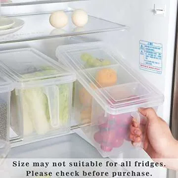 MineSign 2 Pack Plastic Divided Veggie Storage Containers with Lids and Handles for Fridge Storage Organizer Boxes for Refrigerator Produce Beans Fruits Organzation