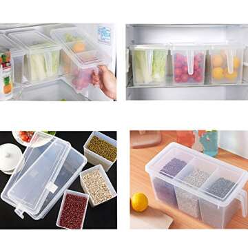 MineSign 2 Pack Plastic Divided Veggie Storage Containers with Lids and Handles for Fridge Storage Organizer Boxes for Refrigerator Produce Beans Fruits Organzation