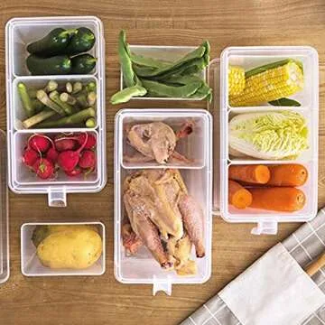 MineSign 2 Pack Plastic Divided Veggie Storage Containers with Lids and Handles for Fridge Storage Organizer Boxes for Refrigerator Produce Beans Fruits Organzation