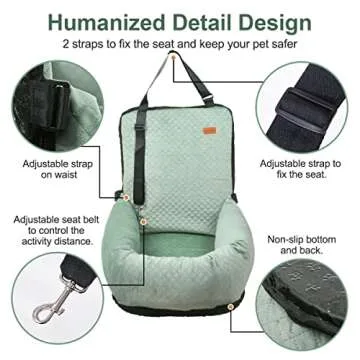 WANZQHONG Dog Car Seat, Dog Booster Seat Specially Designed for The Safety of Dogs, Removable Pet Car Seat Velvet Dog Beds for Small Dogs, Puppy Car Seat Fit for Small Dogs Cats or Other Pets (Green)