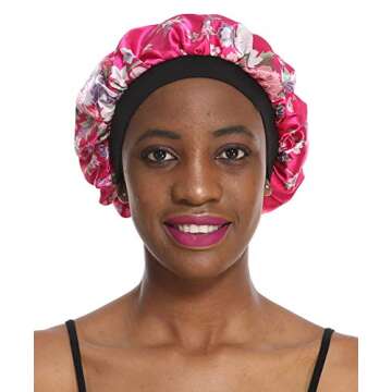 Bonnet Sleeping Cap Night Hat - 2 Packs Floral Women Wide Band Salon Soft Satin Patient Chemo Sleep Slouch Slouchy for Summer silk hair scarf for Long Curly Natural