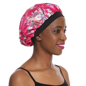 Bonnet Sleeping Cap Night Hat - 2 Packs Floral Women Wide Band Salon Soft Satin Patient Chemo Sleep Slouch Slouchy for Summer silk hair scarf for Long Curly Natural