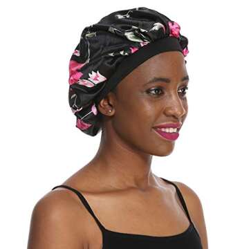 Bonnet Sleeping Cap Night Hat - 2 Packs Floral Women Wide Band Salon Soft Satin Patient Chemo Sleep Slouch Slouchy for Summer silk hair scarf for Long Curly Natural
