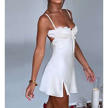 Women Y2K Going Out Mini Dress Spaghetti Strap Lace Bodycon Dresses Low Cut Backless Short Party Dress Clubwear