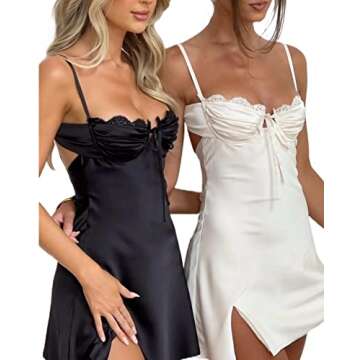 Women Y2K Going Out Mini Dress Spaghetti Strap Lace Bodycon Dresses Low Cut Backless Short Party Dress Clubwear