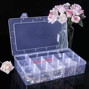 Gospire 15 Large Grids Clear Plastic Jewelry Box Organizer Storage Container with Removable Dividers (15 Grids - Clear)
