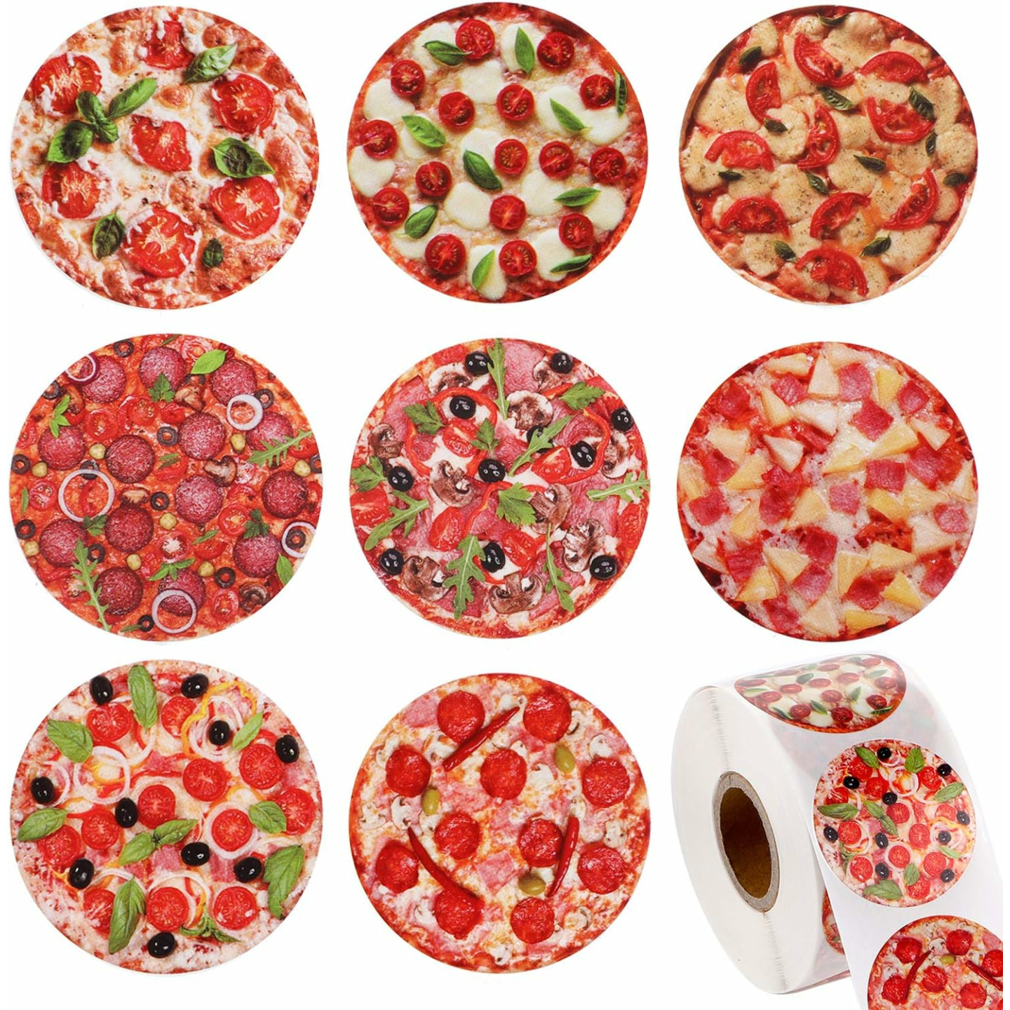Blulu Pizza Stickers Roll - 600 Fun Designs