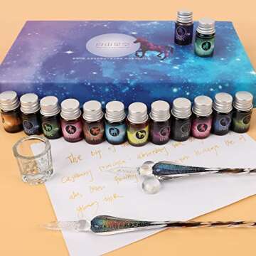 MKLPO glass dip pen set,Calligraphy pens for beginners,ink pen, Writing, Signatures, Calligraphy, Decoration, Gift with two Art pen (Colorful)