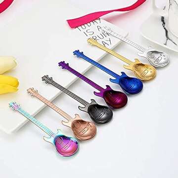 FHIHEAT Guitar Spoons Set: Colorful 7 Pcs Coffee Teaspoons with Fun Design