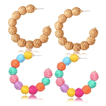 ARATLENCH Rattan Woven Dangling Earrings Handmade Straw Dangle Drop Earrings Boho Summer Beach State...