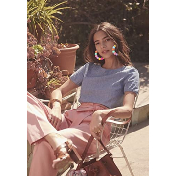 ARATLENCH Rattan Woven Dangling Earrings Handmade Straw Dangle Drop Earrings Boho Summer Beach Statement Circle Ball Hoop Earrings for Women (colorful brown rattan hoop earrings)